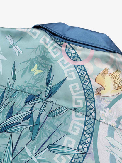 Revelse™  Silky Camp Collar Boxy Shirt Porcelain Floral Print