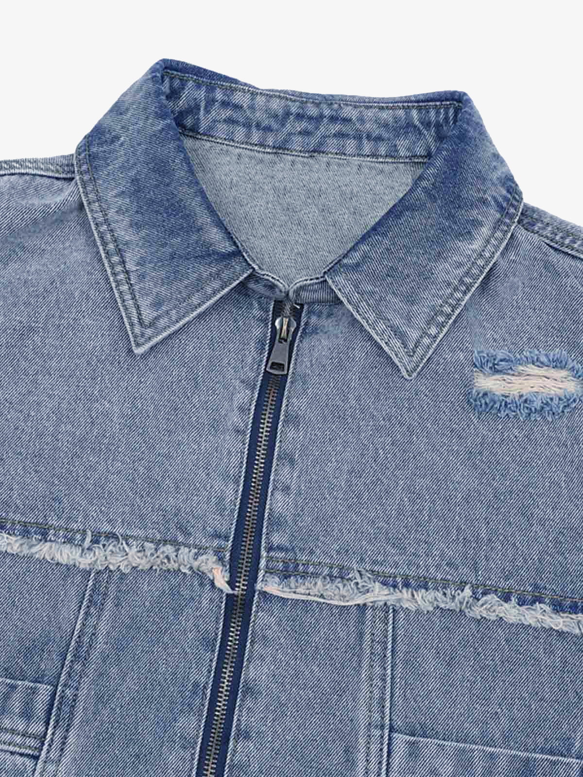 Men's Ripped Distressed Denim Jacket and Pants Set