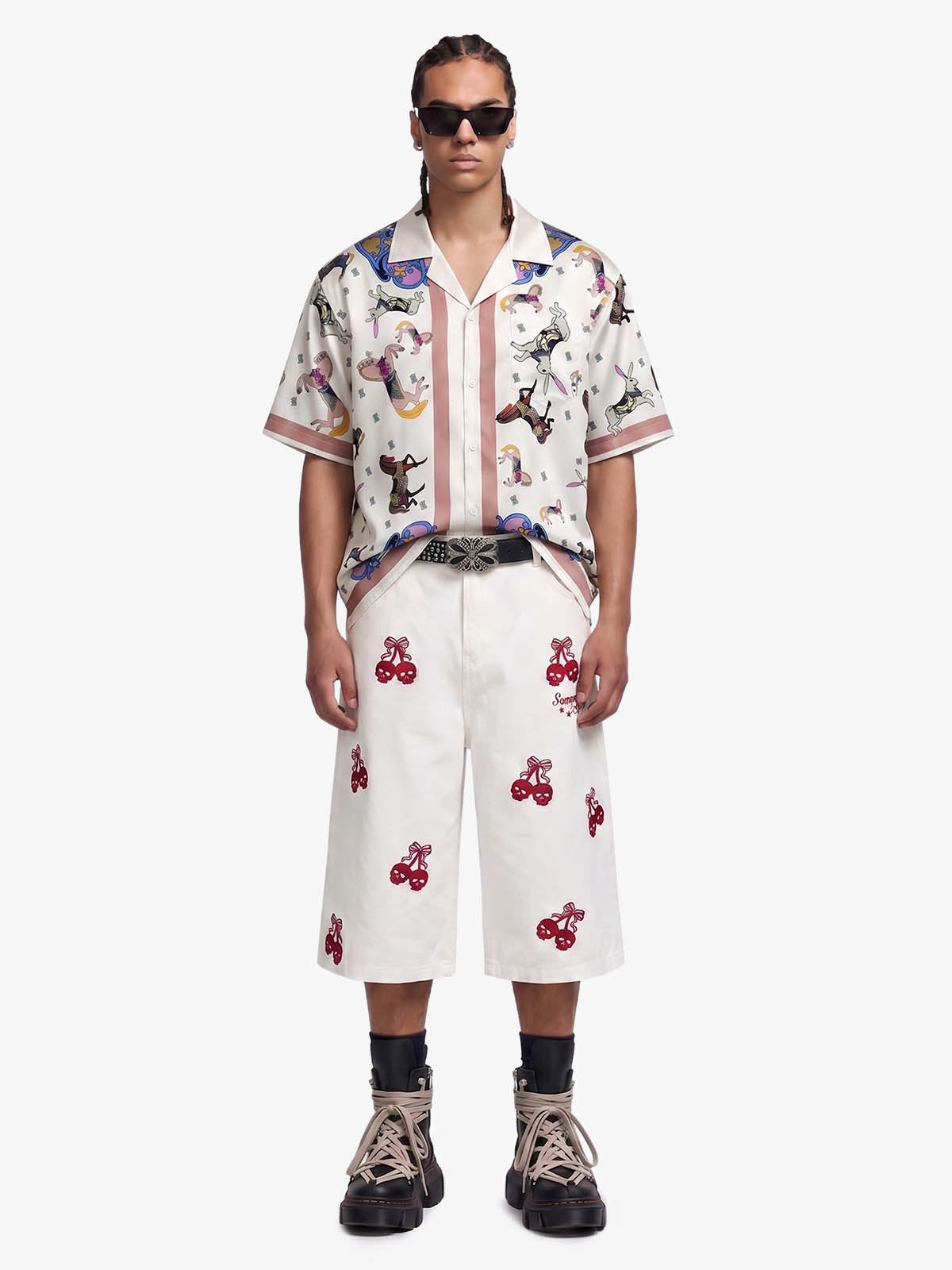 Revelse™  Satin Camp Collar Boxy Shirt Carousel Animal Print