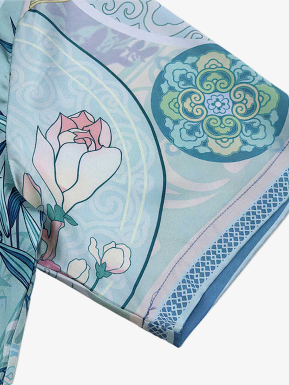 Revelse™  Silky Camp Collar Boxy Shirt Porcelain Floral Print