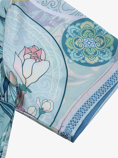 Revelse™  Silky Camp Collar Boxy Shirt Porcelain Floral Print