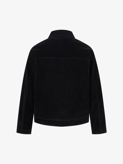 Retro Suede Bomber Jacket with Metal Button Lapel