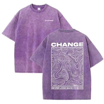 Graphic Print Vintage Washed Cotton T Shirt Beige