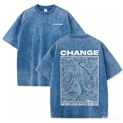 Graphic Print Vintage Washed Cotton T Shirt Beige