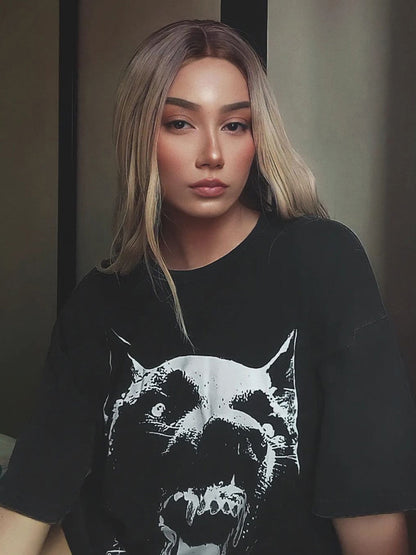 Doberman Print Washed Cotton T-Shirt