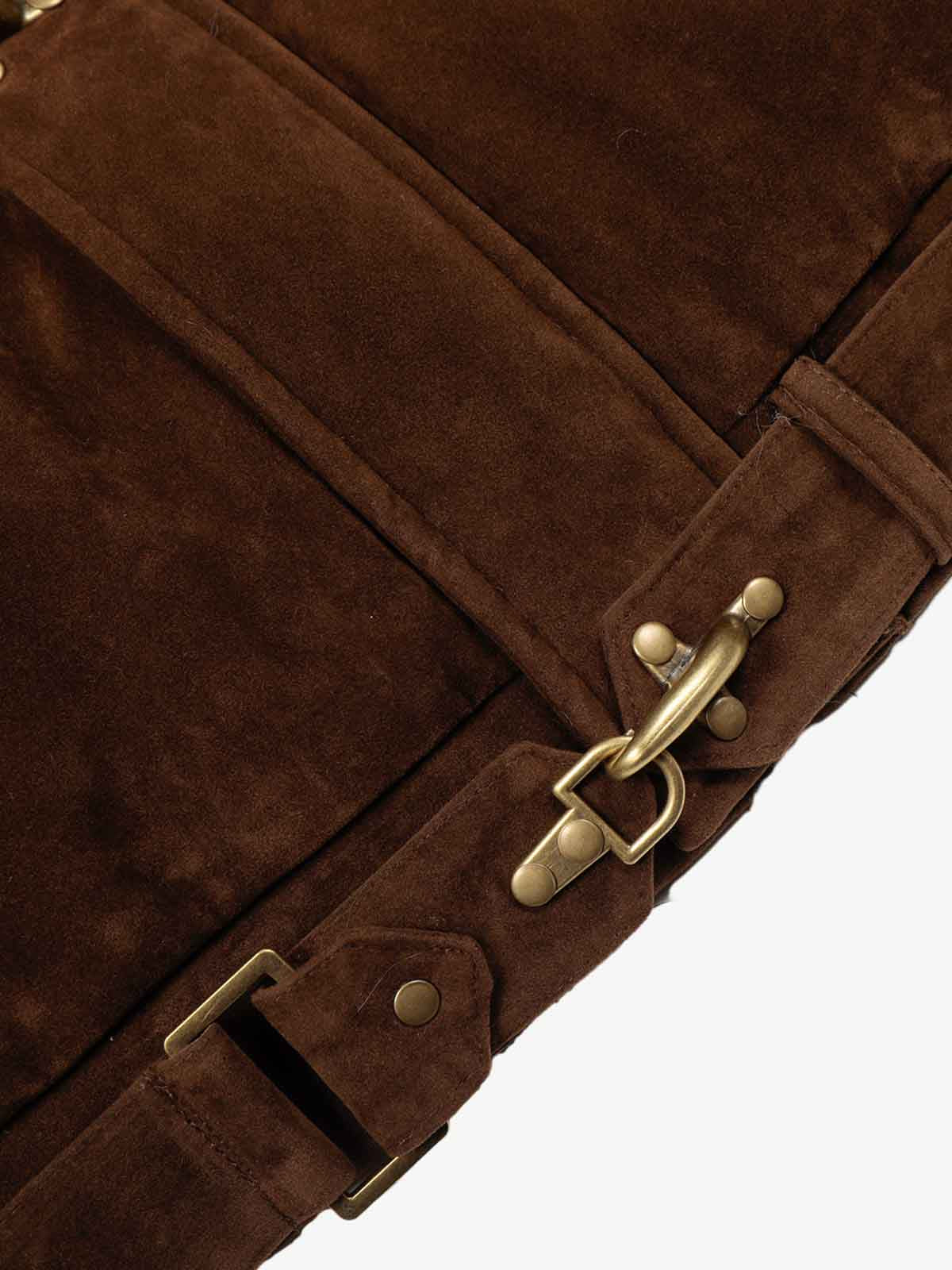 Faux Fur Hooded Suede Bomber Jacket with Metal Clip Streetwear