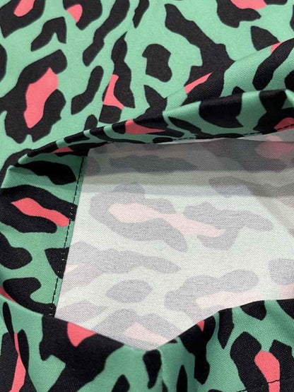 Revelse™  Faux Fur Leopard Print Boxy Shirt Green