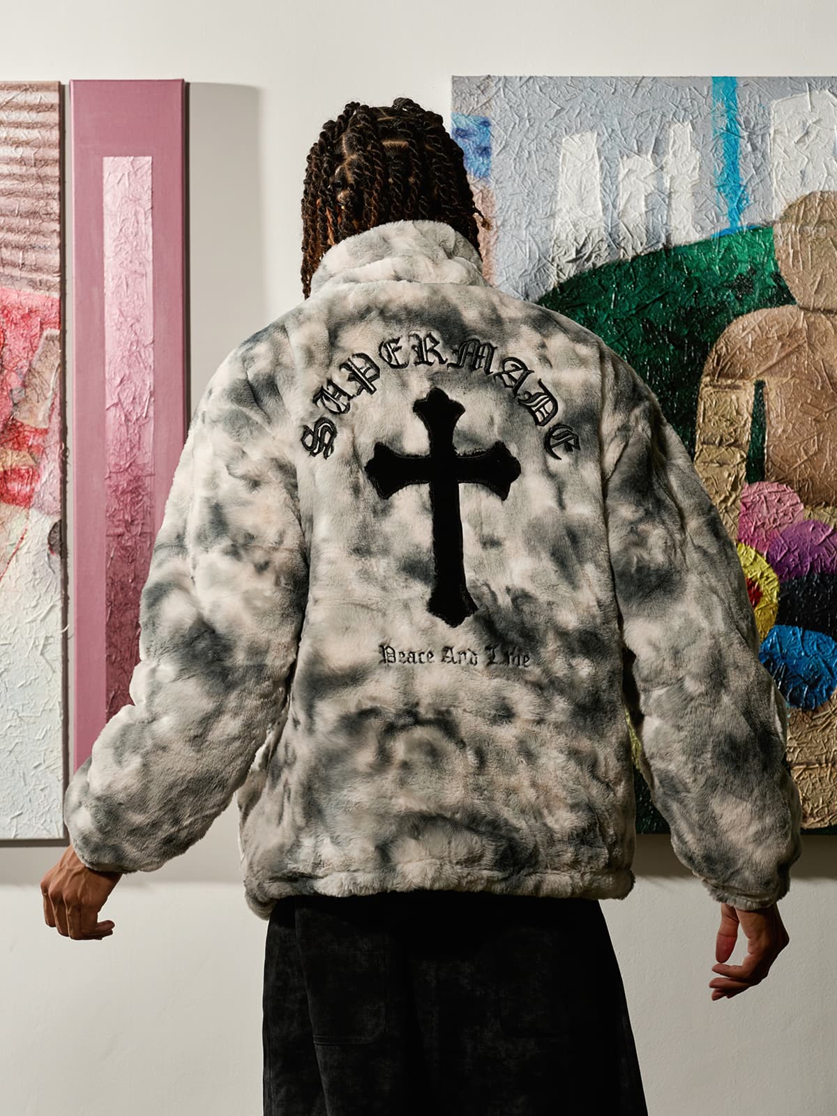 Heavy-Duty Faux Lambswool Tie-Dye Urban Jacket