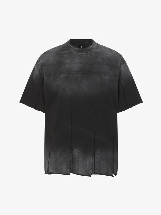 Front view of oversized utility panel T-shirt in washed cotton