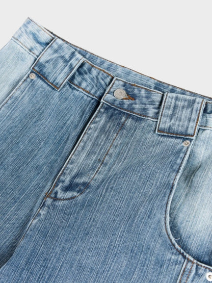 Revelse™ Baggy Wide-Leg Cotton Blend Denim Jeans Floral Embroidered