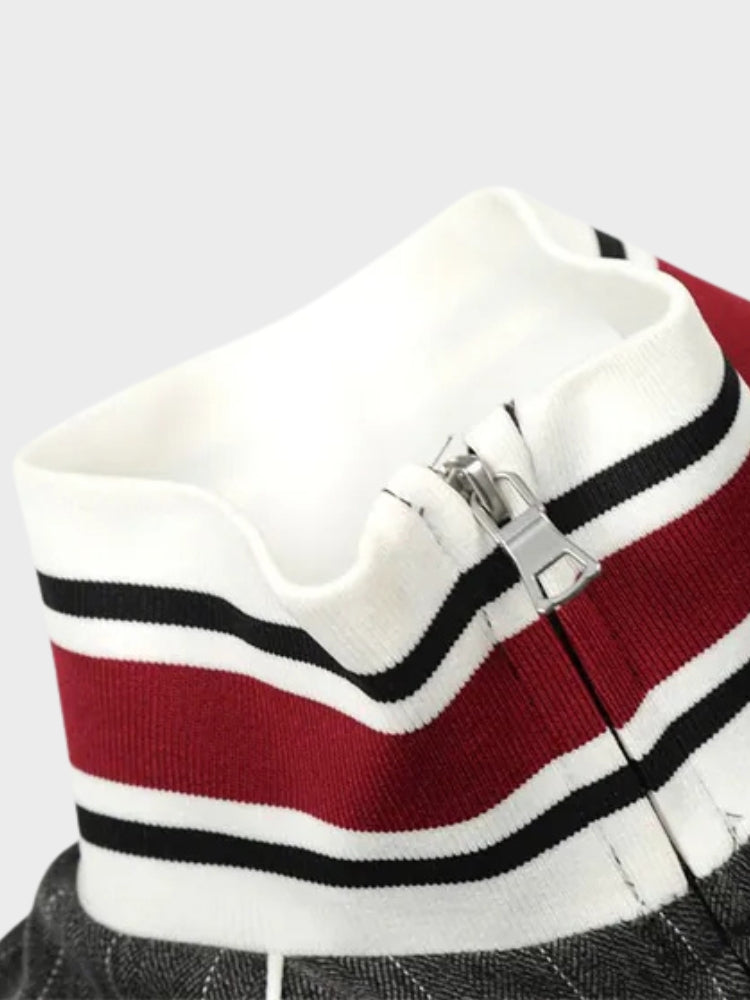 Striped Polyester Tracksuit Set Dark Grey