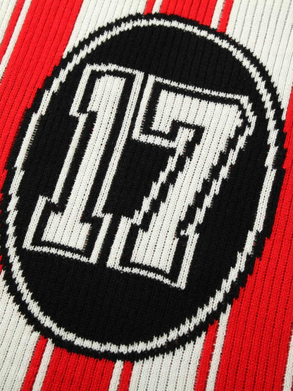 Revelse™ Vintage Striped Baseball Knit Sweater Red
