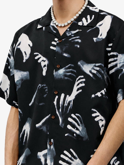 Revelse™  Boxy Camp Collar Faux Fur Shirt Black And White