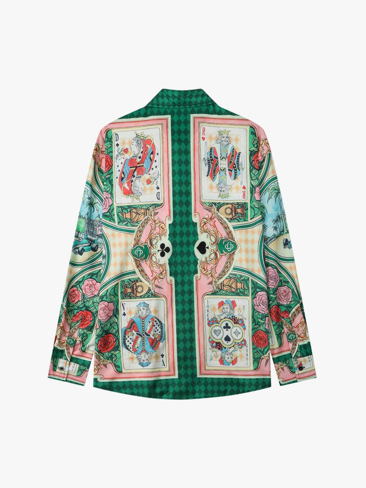 Back view of playing card print short sleeve Hawaiian shirt