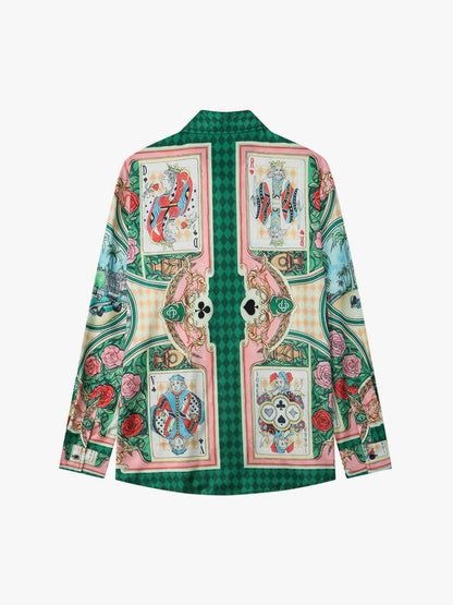 Back view of playing card print short sleeve Hawaiian shirt