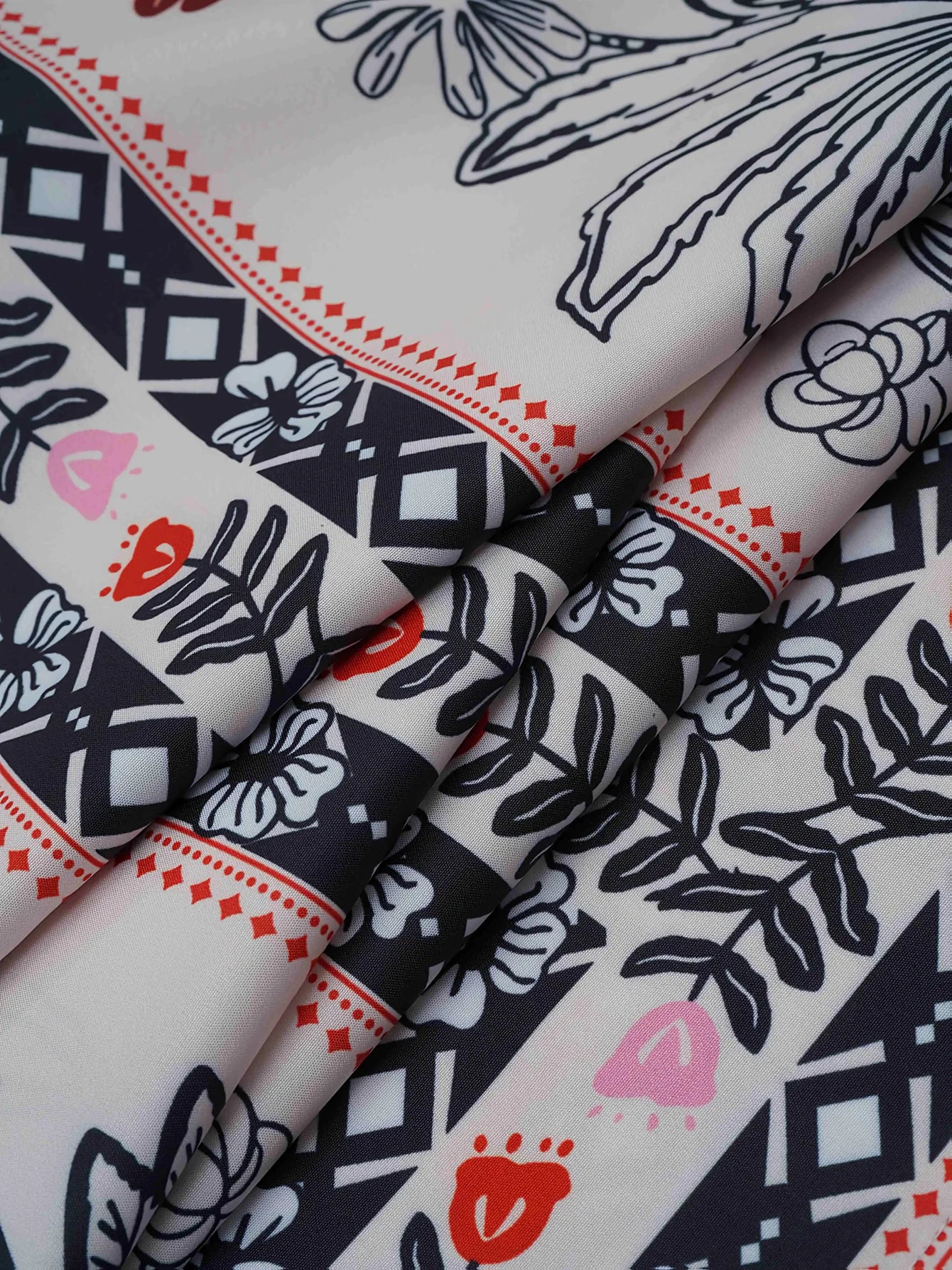 Ethnic Pattern Boxy Fit Short Sleeve Shirt White