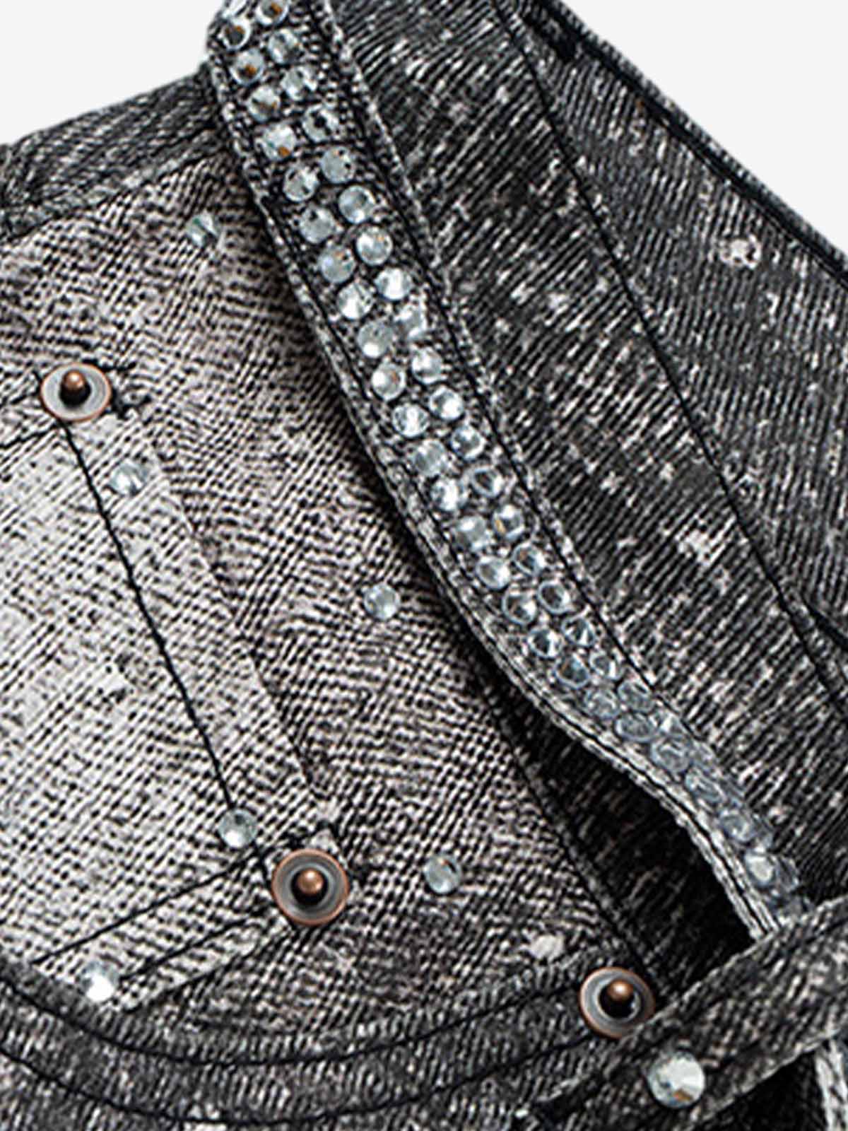 Distressed Denim Jeans with Diamond Belt Decor Detail
