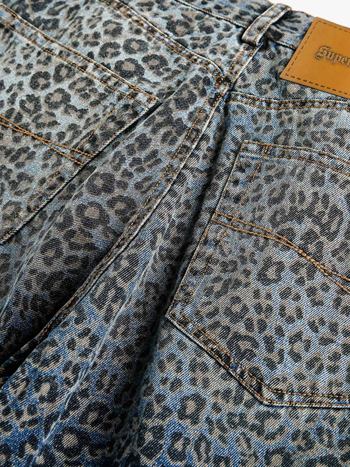 Leopard Print Denim Barrel Jeans