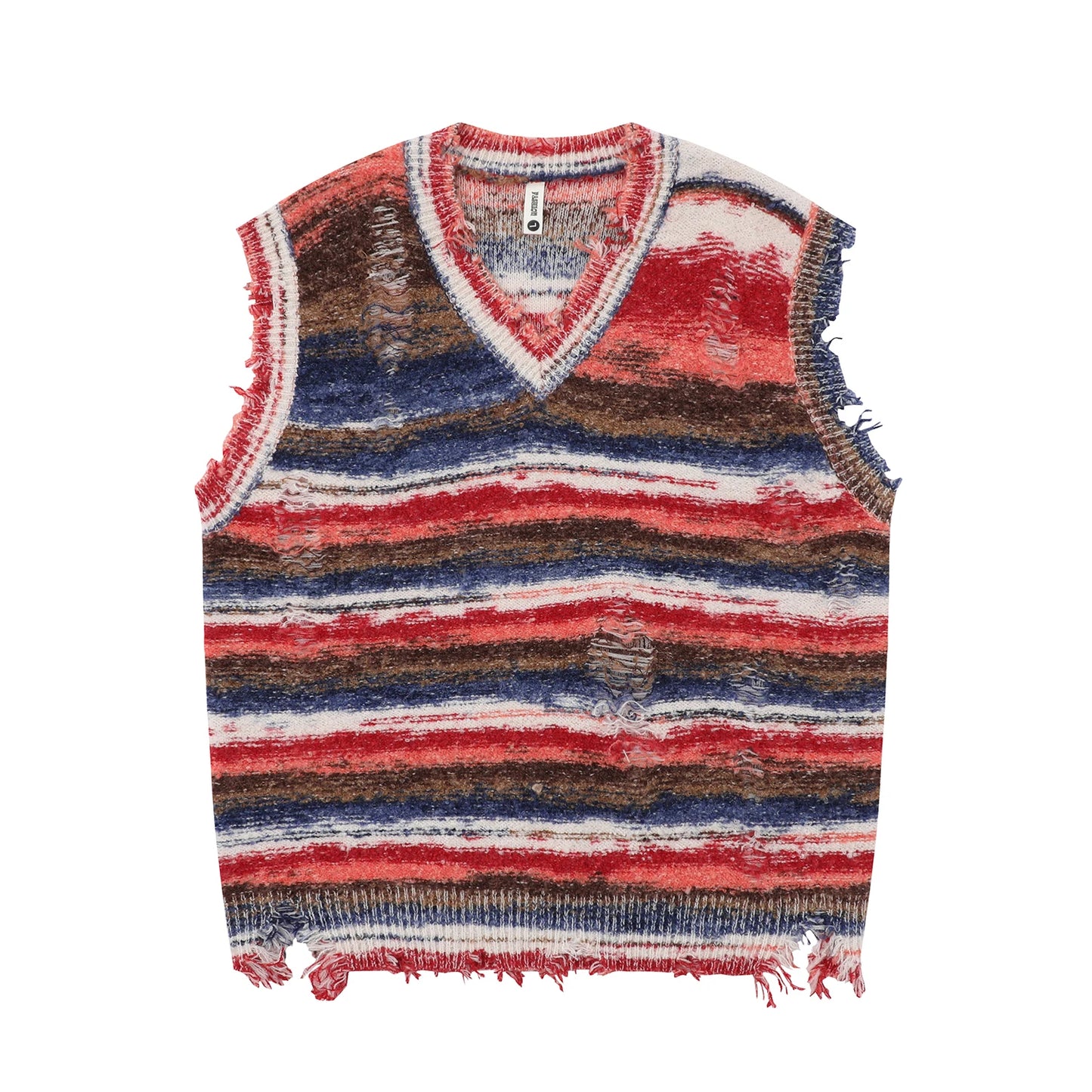 Baggy Knitted Sweater Vest Vintage Gradient Stripe Washed