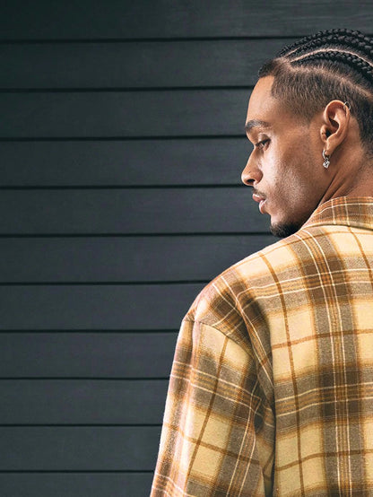 Men's Short Sleeve Checkered Polyester Shirt Yellow