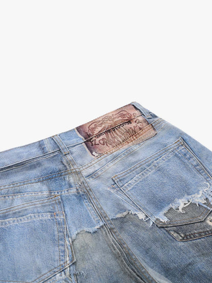 Revelse™  Deconstructed Distressed Denim Shorts Blue