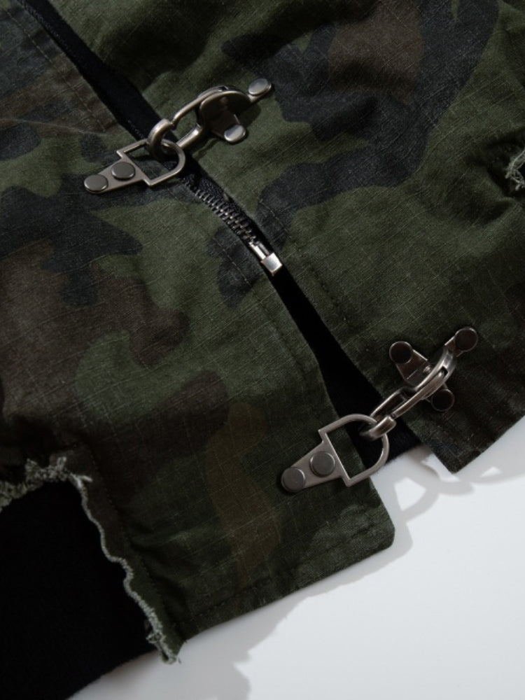 Camouflage Cotton Quilted Hooded Jacket
