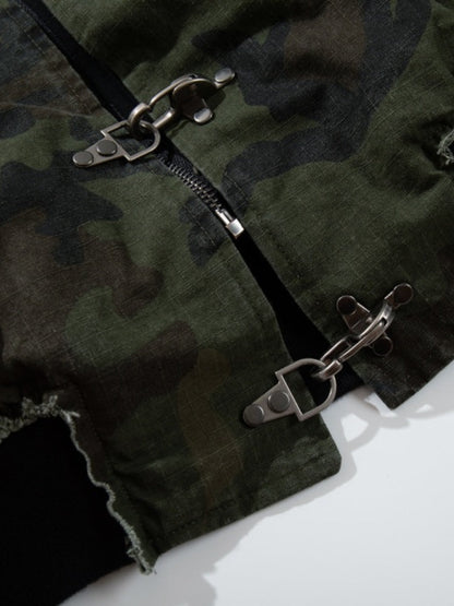 Camouflage Cotton Quilted Hooded Jacket