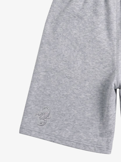 Angled front view of logo embroidered double waist jogger shorts