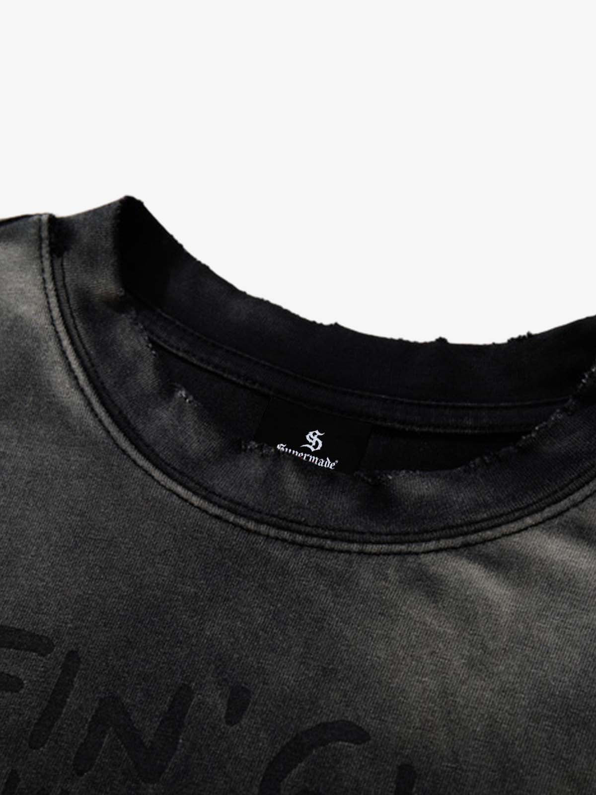 Full-length styled view of vintage-style graphic cotton T-shirt