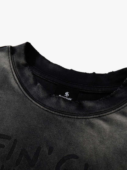 Full-length styled view of vintage-style graphic cotton T-shirt