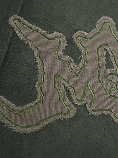 Embroidered Loose-Fit Zip-Up Hoodie