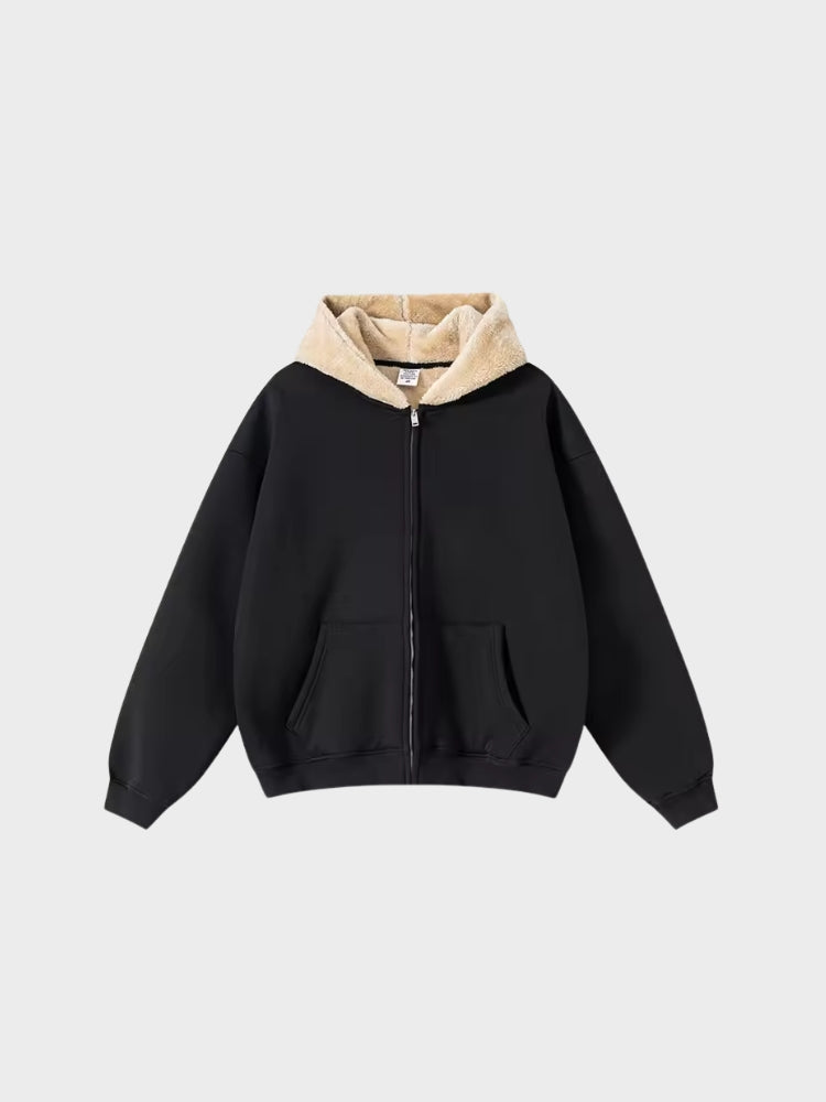 Full-Zip Fleece Hoodie Loose Fit