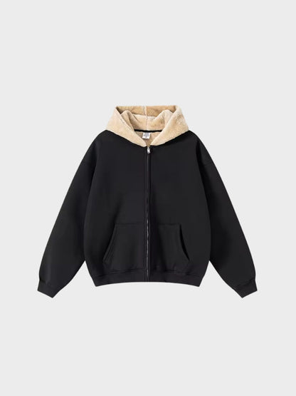 Full-Zip Fleece Hoodie Loose Fit