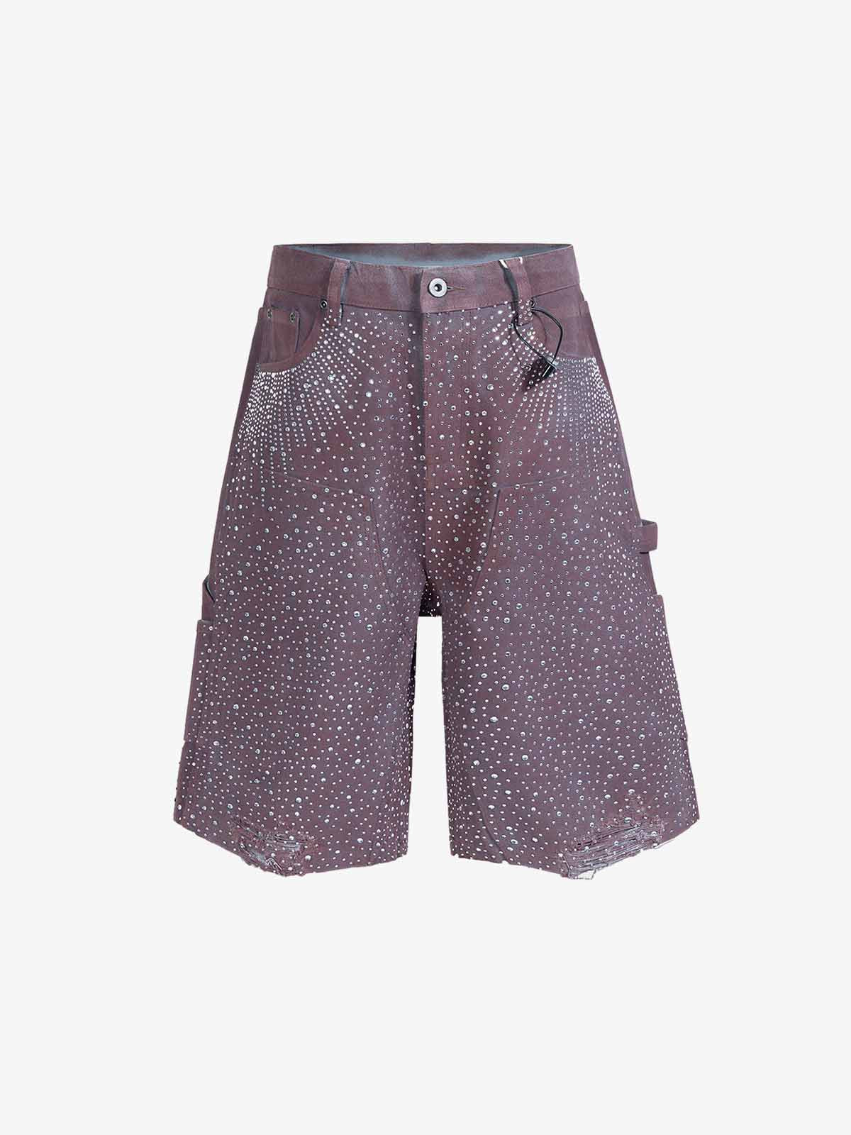 Gradient Rhinestone Embellished Denim Shorts