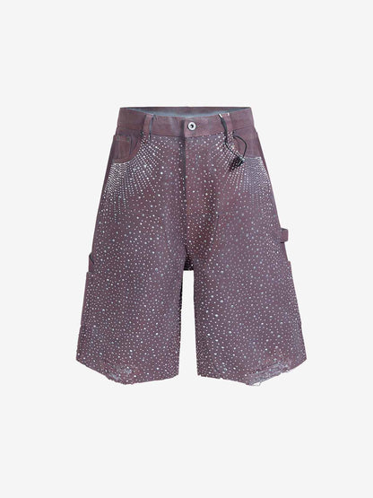 Gradient Rhinestone Embellished Denim Shorts