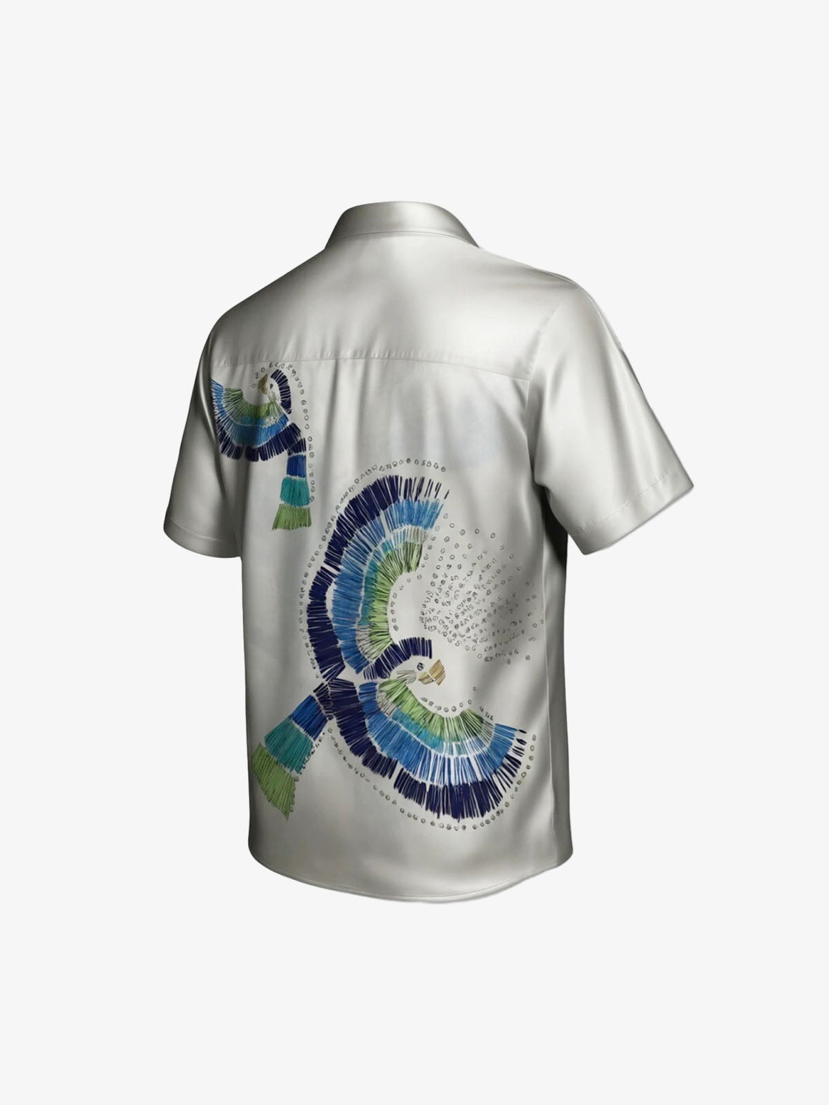 Revelse™  Silk Blend Bird Embroidered Camp Collar Shirt