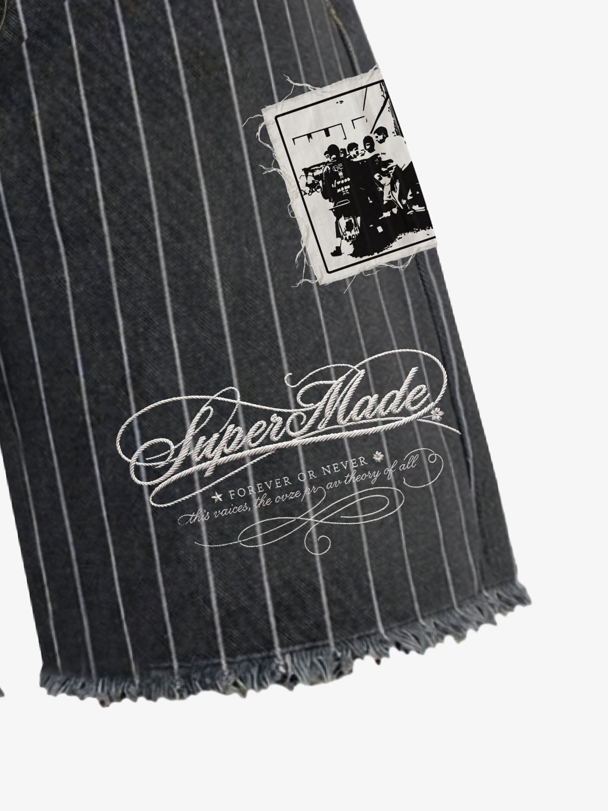 Vintage Pinstripe Patchwork Baggy Denim Set