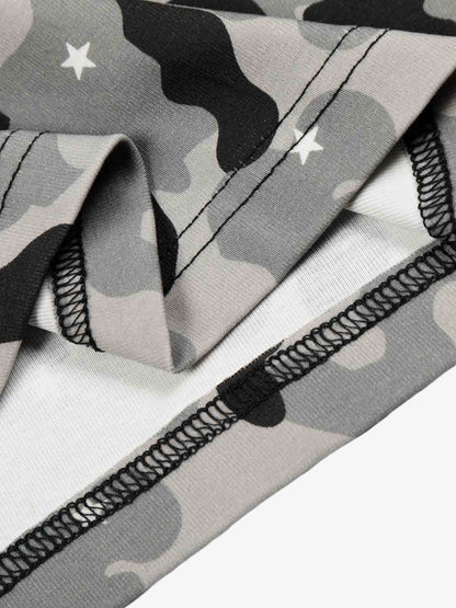 Camo Half Zip Hooded Mid Sleeve T-Shirt for Men