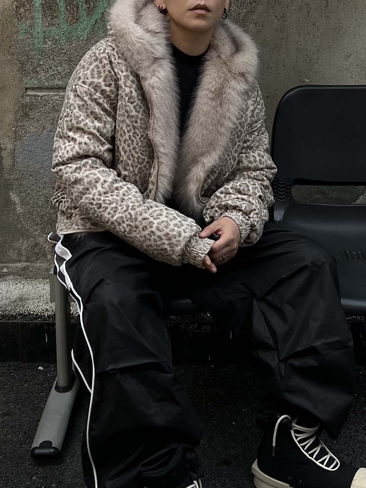 Cheetah Print Hooded Jacket with Faux Mink Fur Trim