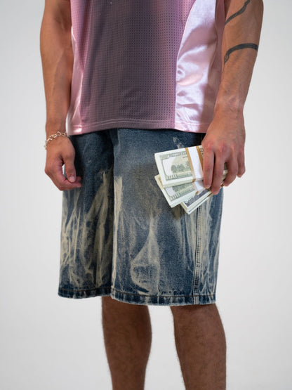 Men's Distressed Denim Relaxed Fit Jorts Blue