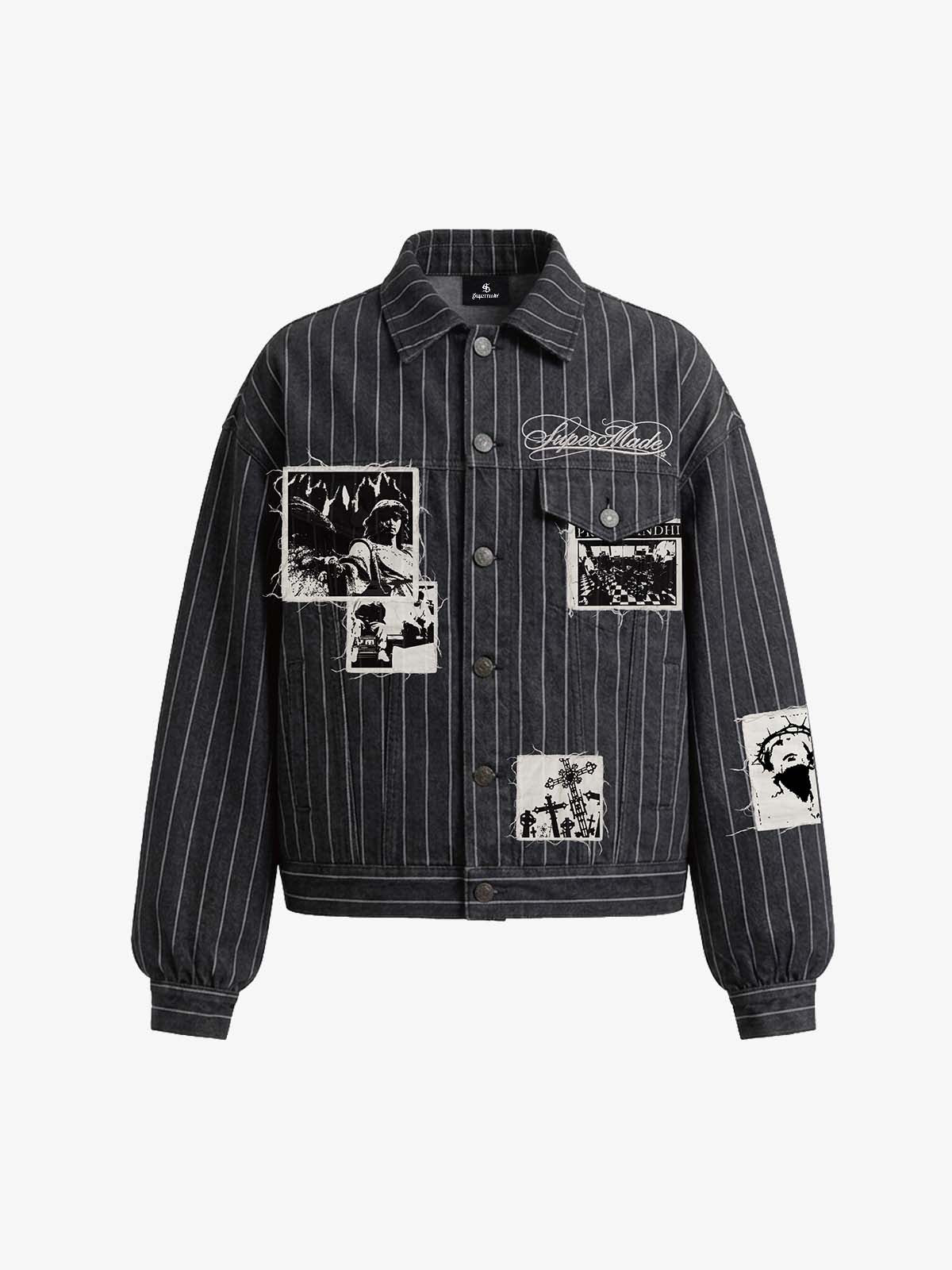 Vintage Pinstripe Patchwork Baggy Denim Set