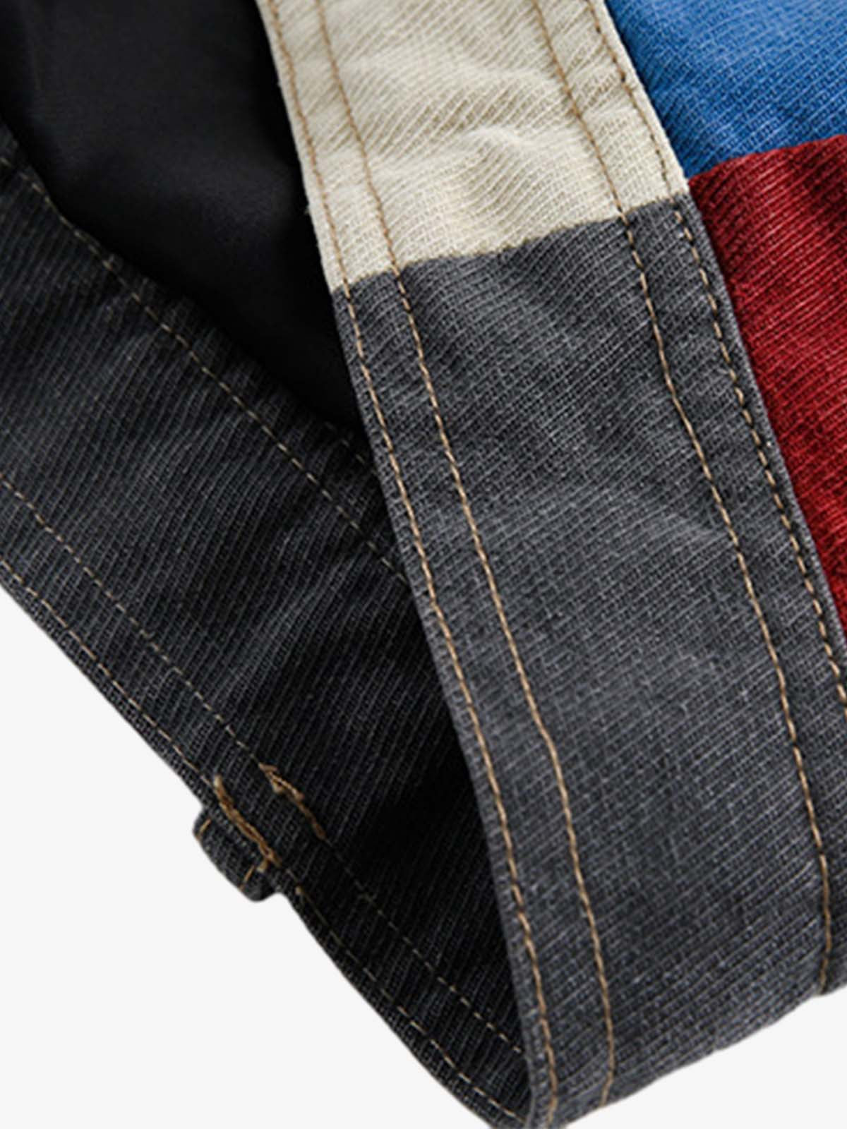 Patchwork work jacket displayed in a full product view
