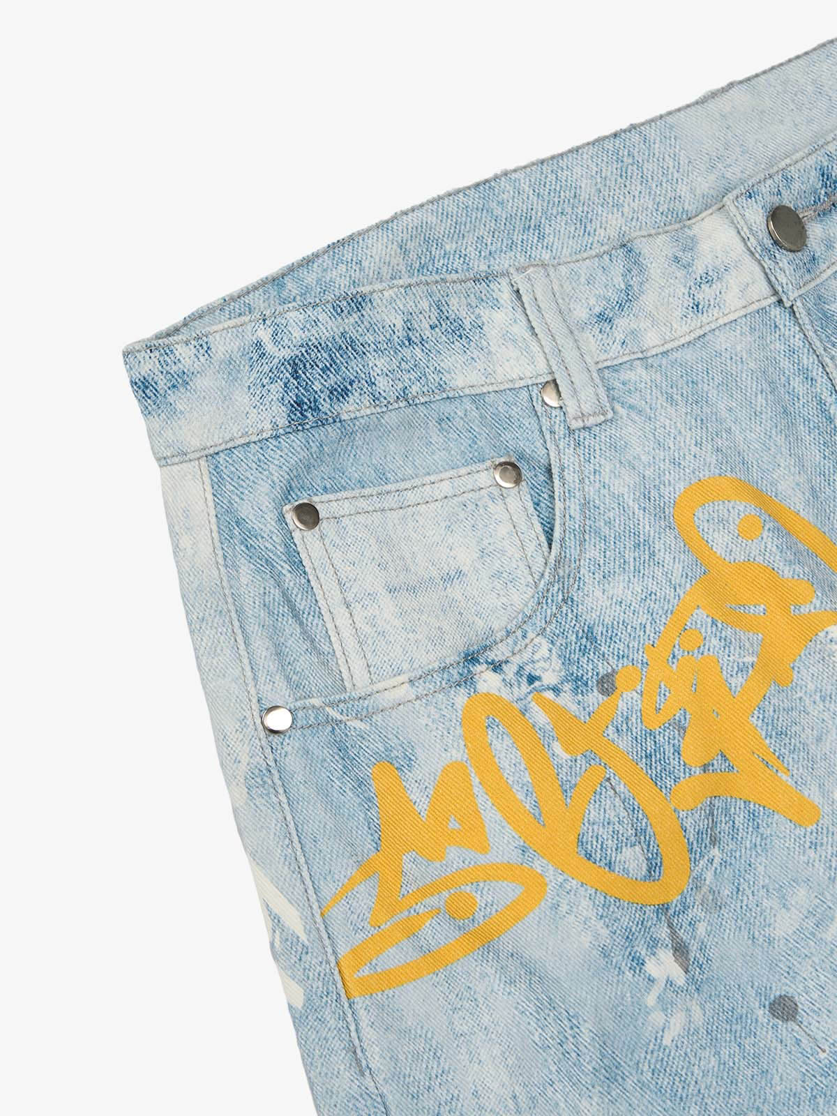 Retro Graffiti Angelic Print Baggy Jeans