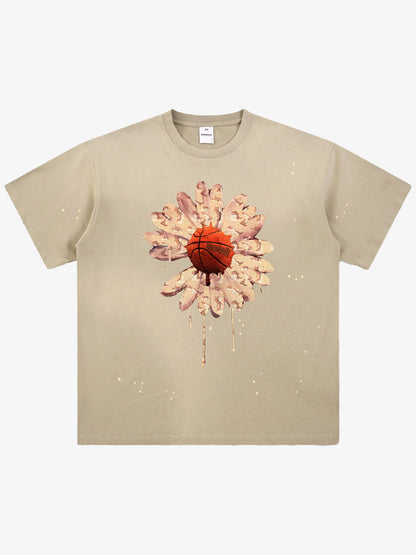 Floral Ink Splatter Graphic Basketball T-Shirt