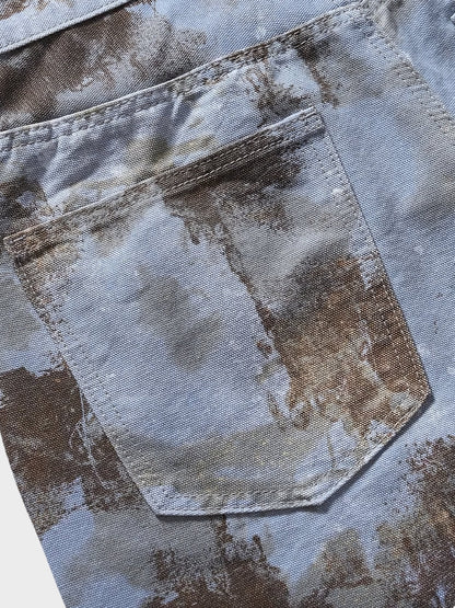 Close-up of waistband and fastening on men's black denim jorts