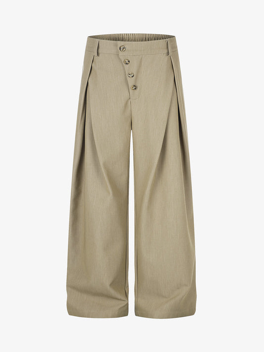Front view of high-waisted pleated trousers for smart casual wear