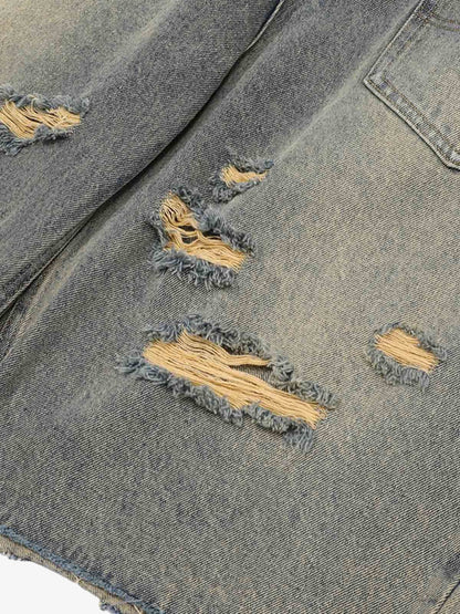 Men's Ripped Distressed Denim Jacket and Pants Set