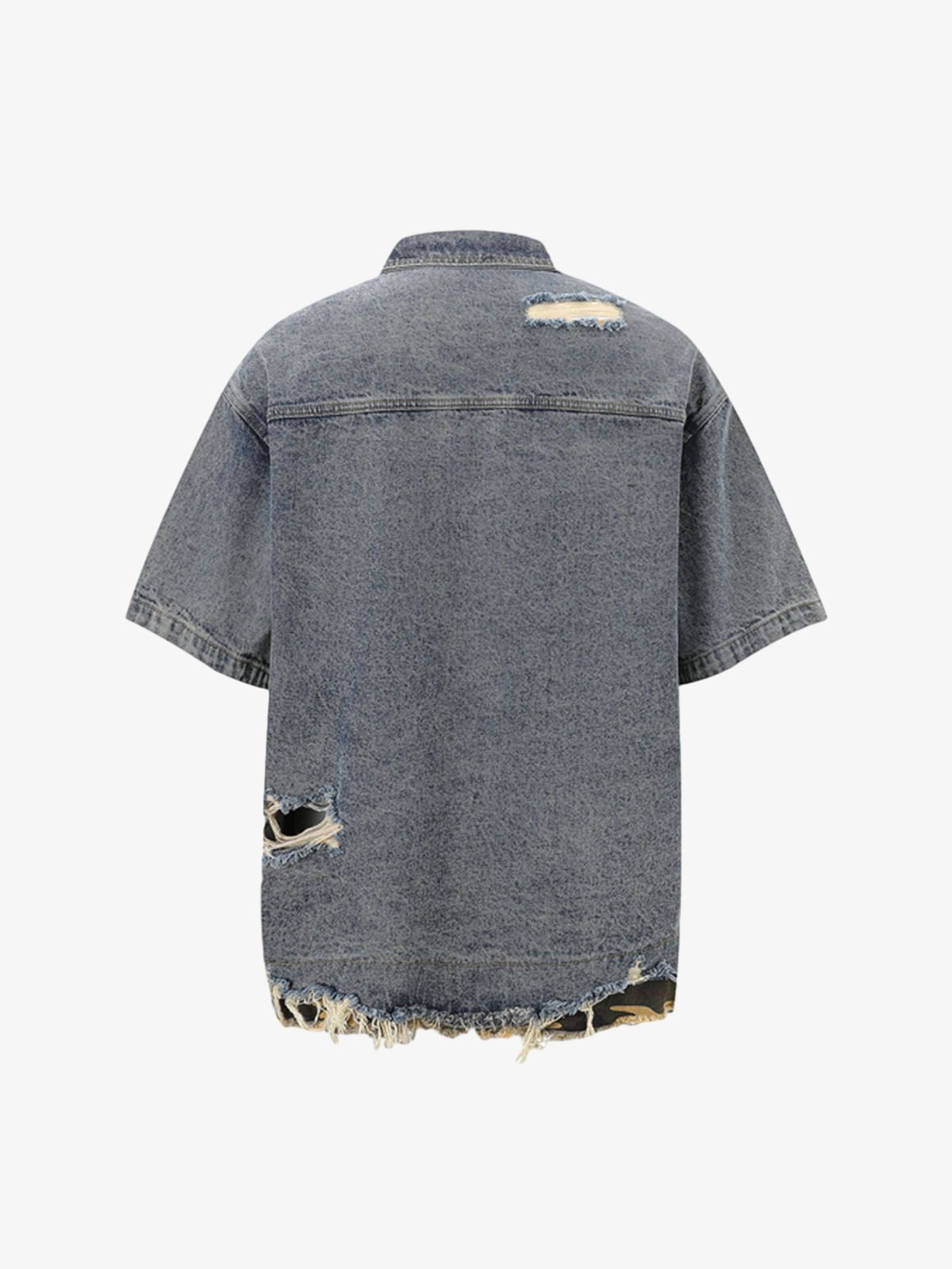 Revelse™ Distressed Denim Ripped Short-Sleeve Shirt