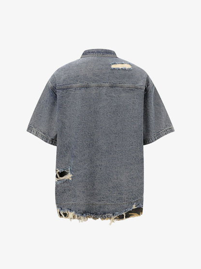Revelse™ Distressed Denim Ripped Short-Sleeve Shirt