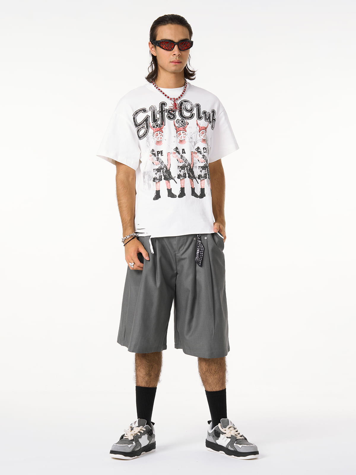 Revelse™  Pleated Wide-Leg Baggy Shorts With Pendant Decoration